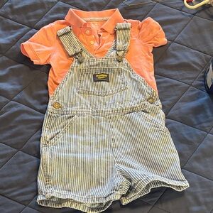 Kids Striped Overalls with Pink Polo
